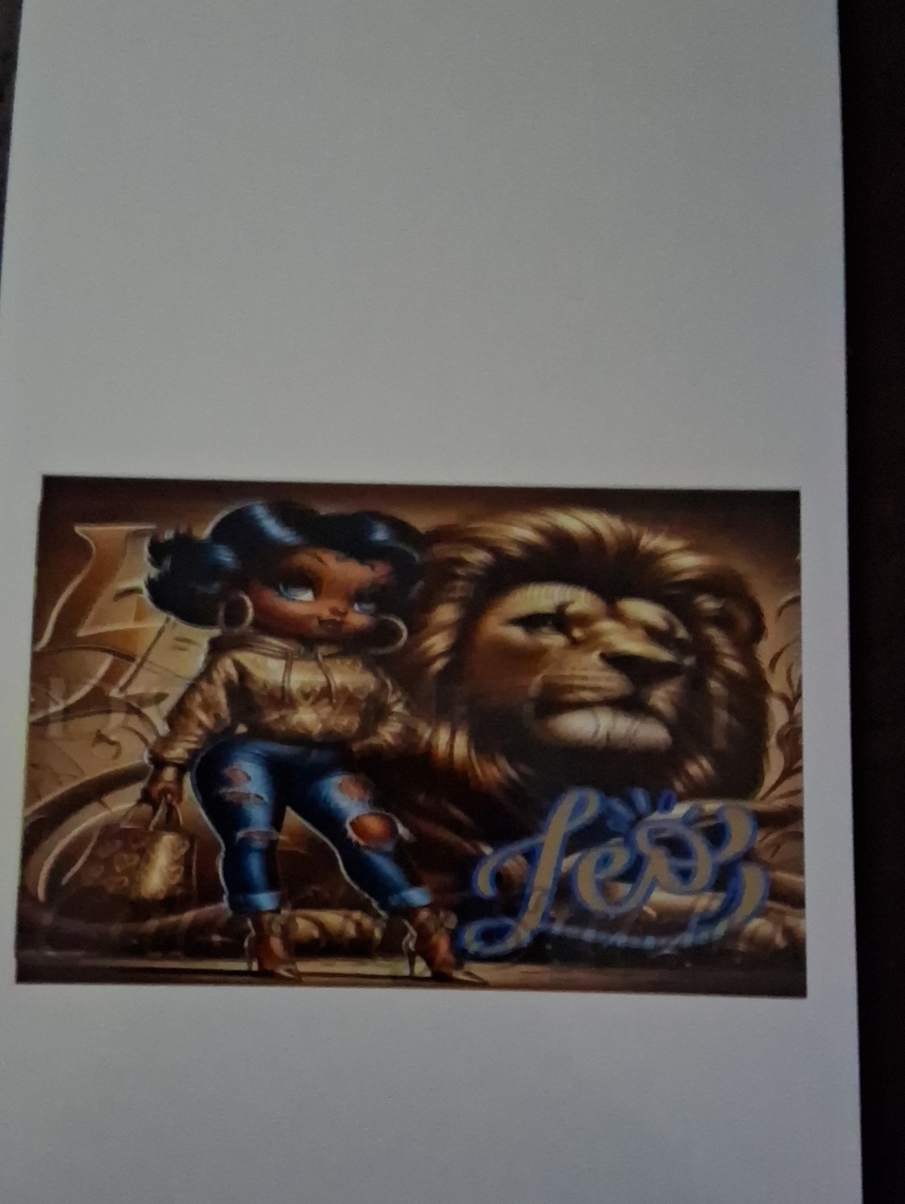 Lion & Street Style Girl Art Print - Brown, Blue Debit Card Sticker